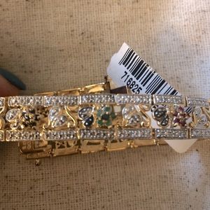 Emerald Ruby and Sapphire Bracelet Diamond Accent 18kt over Sterling Silver